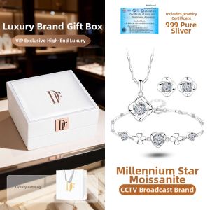 East Beauty | 990 Silver Moissanite Necklace Earring Ring Jewelry Set