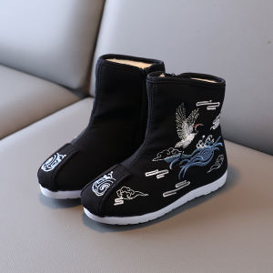 Old Beijing Cloth Shoes Childrens Embroidered Shoes Boys the Han-Style Clothing Shoes Chinese Style Watch Show Spring and Autumn Canvas Ancient Costume Boots