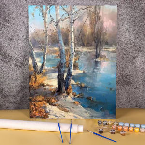 Painting By Numbers Scenery DIY Oil Paint By Numbers on Canvas Forest River 40x50cm Frameless Draw Numbers Home Decor Wall Art