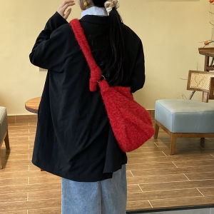 Ins Style Large Capacity Tote Bag Womens Crossbody Bag Loose Sensation Pure Color Shoulder Bag Comes with Storage Bag