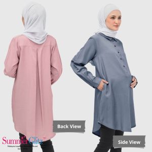 SummerGlitz Maternity & Nursing Cotton Silk Oversized Work Blouse Women / Baju Mengandung Menyusu Pregnant Panjang