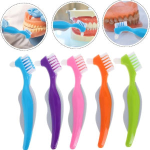 3pcs Multi Layer Bristles Denture Cleaning Brush Non Slip Ergonomic Handle Denture Toothbrush Double Ended Braces Care Tool