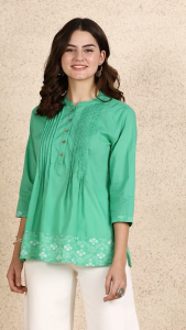 Fusion Printed Straight Cotton Short Kurtis Indian Women Tops (S to 2XL)