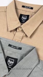 POLICE Kemeja Polos Cotton Corak Herringbone Regular Fit Pria