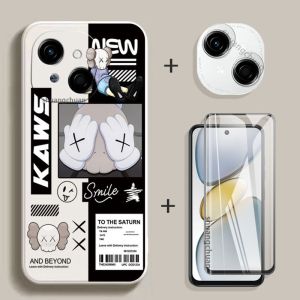 3IN1 For Tecno Spark Go 1 tempered glass Spark Go 1 phone case Trendy Brand Cartoon Mechanical Case+camera lens film Privacy Ceramic film