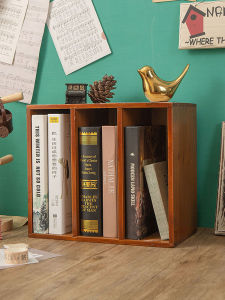 Desktop Storage Box Office Desk Book Shelf Retro Wooden Stationery Journal Seal Cabinet Separated Bookshelf