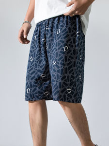 Mens Summer Thin Artificial Cotton Loose Shorts Home Pants Silk Cotton Beach Pants Five-Quarter Length Outerwear Sleepwear