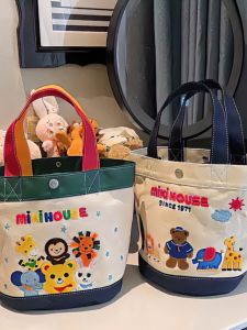Childrens Canvas Handbag Gift Bag Cartoon Bear Word Miki Bag Bucket Shape Soft Handle Fresh Sweet Style Pure E-commerce