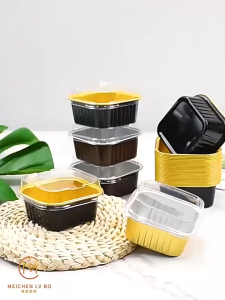 50Pcs 150ML Square Aluminum Foil CupDream Cake Container Lava CakeContainer With Clear Lid