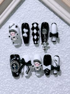 Handmade Long Bubble Girl Fake Nails Butterfly Knot White Enhancing Wearable Nail Art Dark Punk Style Nail Tips from China