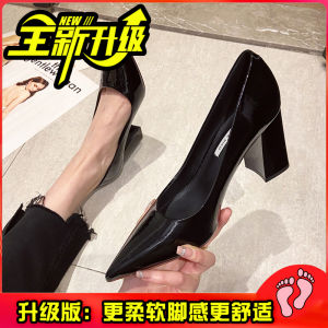 รองเท้าส้นสูงหนัง PU ทรงหัวแหลม ทรงหัวมน สำหรับผู้หญิง รองเท้าทำงาน รองเท้าแฟชั่น ฤดูใบไม้ผลิ 2025 รองเท้าส้นหนา