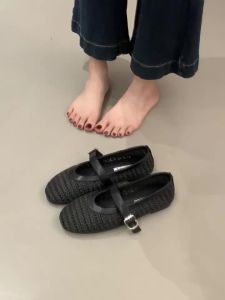 2026 Summer Breathable Hollow out Weave Women Ballet Flats Fashion Mary Janes Soft Soles Walking Loafers Casual Girls Shoes