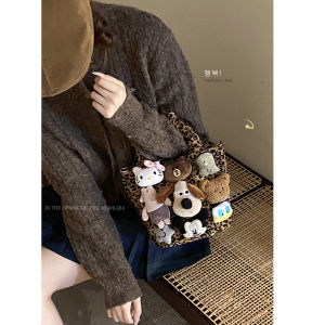 Cartoon Puppy Doll Handbags Female 2024 New Arrival Tide Fashion Leopard Print Tote Bag Easiest for Match Crossbody Canvas Bag