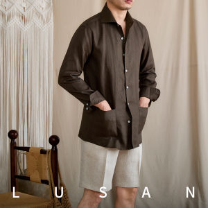 100% Linen Windsor Collar Long Sleeve Shirt for Casual Commuting Vacation Lightweight