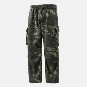 กางเกงยีนส์ลายพรางขาตรงทรงหลวมสไตล์ย้อนยุคสำหรับผู้ชาย กางเกงขายาวลำลองฤดูใบไม้ผลิและฤดูใบไม้ร่วง ขนาดใหญ่ สวมใส่สบาย