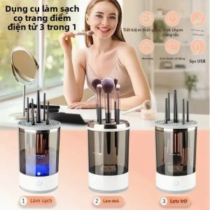 Máy Làm Sạch Cọ Trang Điểm Tự Động Với Hộp Đựng Và Chức Năng Tự Động Làm Sạch Thiết Kế Đặc Biệt Để Sắp Xếp Dụng Cụ Trang Điểm Dùng Trong Nhà