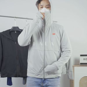 Áo Chống Nắng 2 Lớp Nam Nữ Chất Liệu Hạt Gạo Kim Cương Thông Hơi Túi Khóa Kéo Mũ Trùm Kín Mặt Chống Tia UV