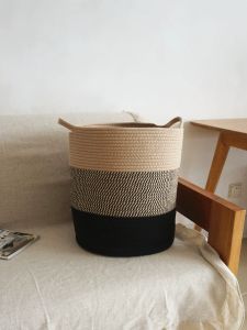 Cotton String Dirty Clothes Basket Japanese Style For Home round Weaved Storage Basket Oversized Clothes Storage Basket Living Room Flower Pot Decorative Basket