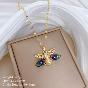 316L Stainless Steel Colorful Animal Bee Zircon Pendant Necklace For Women New Trend Clavicle Chain Jewelry Holiday Gift