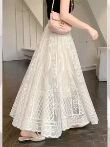 French Lace Half Skirt Womens Summer 2025 New High-End Mid-Length A-Line Skirt Elegant Versatile Midi Skirt Commute Style