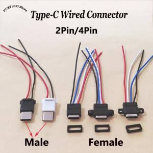 Đầu Nối Có Dây Type-C Nam 2Pin Kèm Dây Hàn Bộ 1/2/5 Chiếc Ổ Cắm Nữ Chống Nước Cho Thiết Bị Điện Tử Power Bank 4Pin Chuyên Dụng