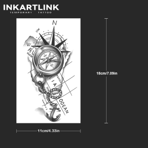 Compass and Anchor Temporary TattooLasts To 15 Days New Technology Magic Waterproof Semi Permanent Sticker.