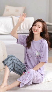 Baju tidur plus size Pajamas short sleeve 7-point pants suit two cartoon household clothes night dress T358