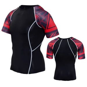 Mens Short Sleeve Fitness Clothing Quick Dry Sweat Absorbent High Elastic Breathable Running Gym Suit Short Sleeve Running Fitness Shirt