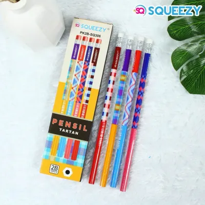 ( 1 PACK ) Pensil 2B Squeezy SKOTLANDIA PK2B-SQ306 + PENGHAPUS 1 Box isi 12 Pcs / Pencil 2B PK2B