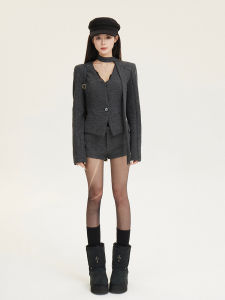 Buleng Womens Suit Jacket with Waist Cinch Elegant Tie Fashionable Long Sleeve V Neck Button Style Autumn Wear for Teens