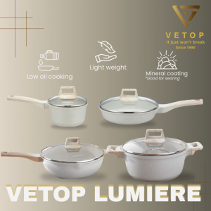 VETOP Lumiere 4-PC Induction-Ready Non-Stick Cookware Set with Glass Lid 5-Layer Cast Iron Oven Safe