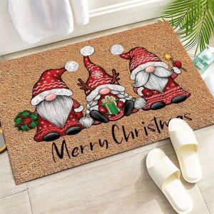 VIKAMA Giáng Sinh Vui Vẻ Gnome Thảm Cửa Mộc Mạc Đan Mũ Tomte Chào Mừng Thảm Chống Trơn Trượt Nhánh Thông Lối Vào Sàn Trang Trí Ngoài Trời