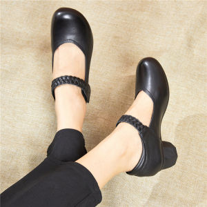 Da Mềm Đáy Thời Trang Sành Điệu Mùa Xuân Mùa Thu Nữ Giày Đơn Giày Nữ Cao Tuổi Thoải Mái Giày Trơn