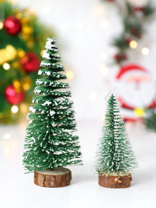 2pcs Mini Green Christmas Tree DecorationSnow-Covered Artificial Pine Trees with Wooden BaseTabletop Xmas Trees for Home Decor