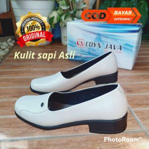 BT04 Sepatu Pantofel Wanita Putih Hak 3 Cm Sepatu Perawat Bidan Kulit Sapi