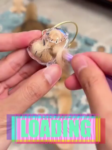 พวงกุญแจกล่องเก็บขนแมวใส กล่องเก็บขนสัตว์เลี้ยงอะคริลิกรูปแมวน่ารัก