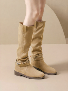 Josiny | Womens Pointed Toe Denim Knight Boots Retro Long Boots