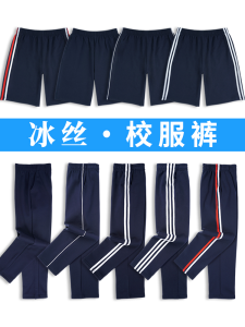 School Uniform Sports Pants Thin Ice Silk Two Stripe Blue for Middle And Primary School Students Quick Dry Cool Feeling Sporty