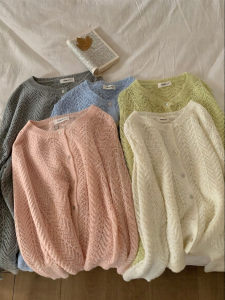 imimtuan | Áo Cardigan Len Thêu Hoa Văn Trống Dành Cho Phụ Nữ