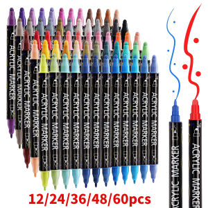 12/24/36/48/60 Colors Dual Tip Acrylic Paint Pens Markers for Wood Canvas Stone Rock Painting Glass Ceramic Surfaces DIY Crafts