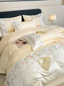 Floral Embroidery Creamy High-end Cotton Bedding Set