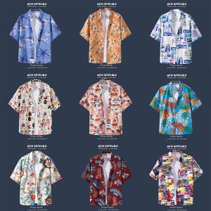 Loose Short Sleeve Floral Shirt Vintage Hong Kong Style Restaurant Summer Hawaii Feeling Men Women Casual Fashion Square Collar