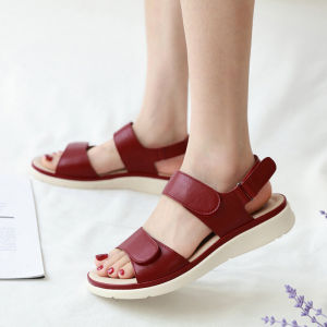 Ladies Soft Bottom Flat Thick Heel Sandals Fashionable Mid-aged Summer Low Heel Comfortable Slip-on PU Leather Sandals