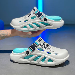 Hollow out Mens Sandals Summer Outdoor Wear Anti-Slip Sports Beach Slippers Office Lazy Head Cover Slippers Thick Bottom EVA