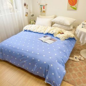 Bộ Ga Trải Giường In Họa Tiết Trái Tim Xanh Chất Liệu 100% Polyester Dành Cho Chăn Đơn Phù Hợp Với Mọi Mùa Phong Cách Đồng Quê Dùng Cho Nhà Ở