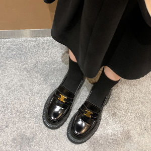 British Style Thick Bottom Loafers Womens Shoes Heightening Chunky Heel Leather Slip-On round Toe Deep Mouth Single Shoes