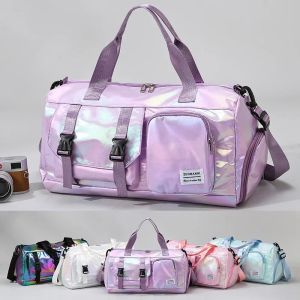 Holographic Glamour Duffel Bag - SpaciousStylish Shoulder Tote with Shoe Compartment for Effortless Weekend Escapes -