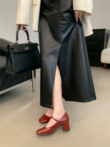 Soft Leather Retro Square Head Thick Heel High Heels Womens 2025 New French Style High Sensation Single Shoes Women