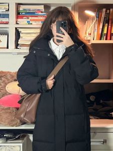 Black Long Thickened down Jacket Womens Winter New Style Student Korean Version Coat Female College Style Fashion Outerwear