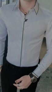 Áo sơ mi nam Áo sơ mi Nam dài tay cổ Đức Thêu viền tay cổ và cúc áo nổi bật mới lạChất liệu Non Nhật cao cấp sang trọng lịch sự N10